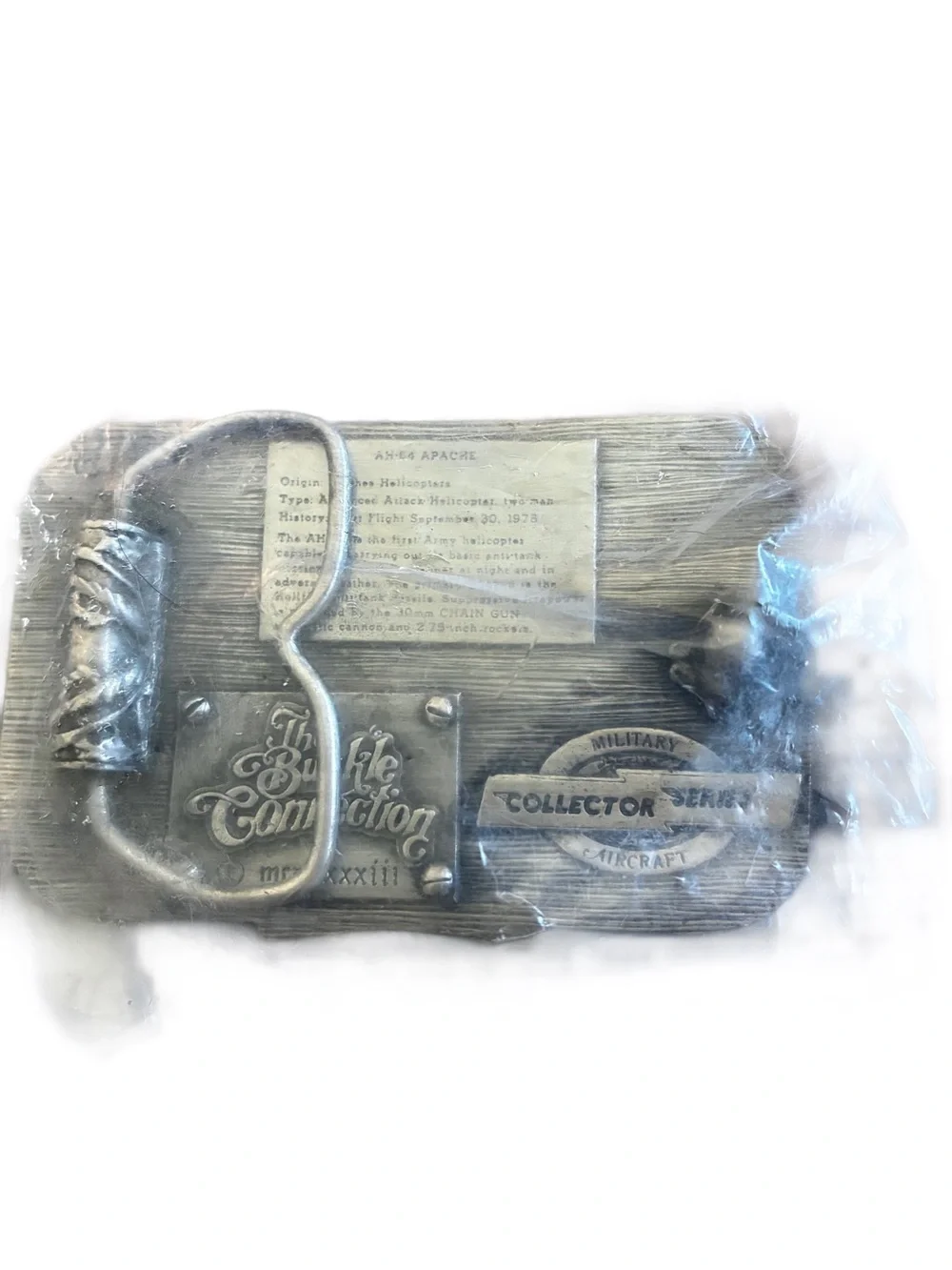 Vintage 1983 AH-64 Apache Military Aircraft Pewter Belt Buckle